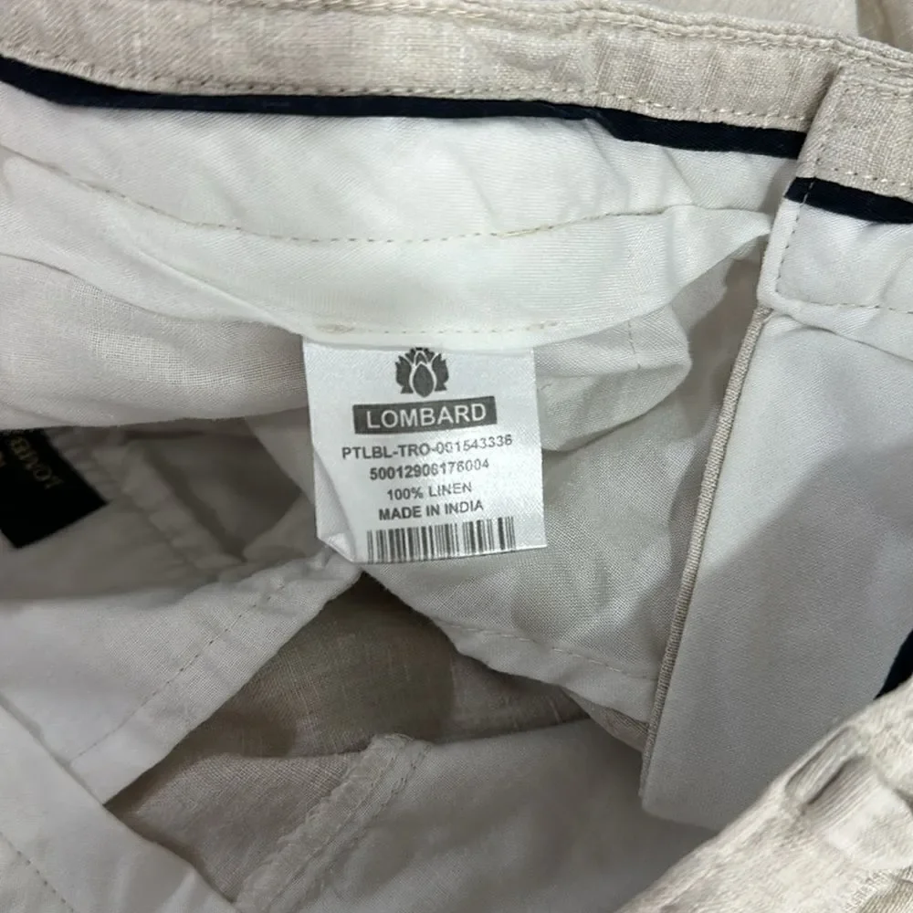 Lombard Slim Fit European Linen Pants With Pockets In Beige Size 36